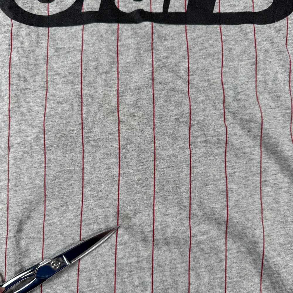 Vtg Oral-B Company Softball Jersey Henley Shirt Mens XL Gray Red Pinstripe Stain - Picture 10 of 16